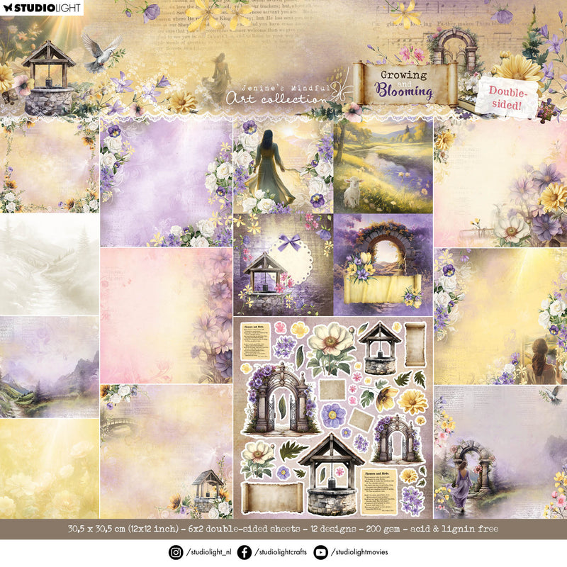 JMA Designer Paper Pad Double-Sided Scrapbooking Growing & Blooming 12 Sheets-1