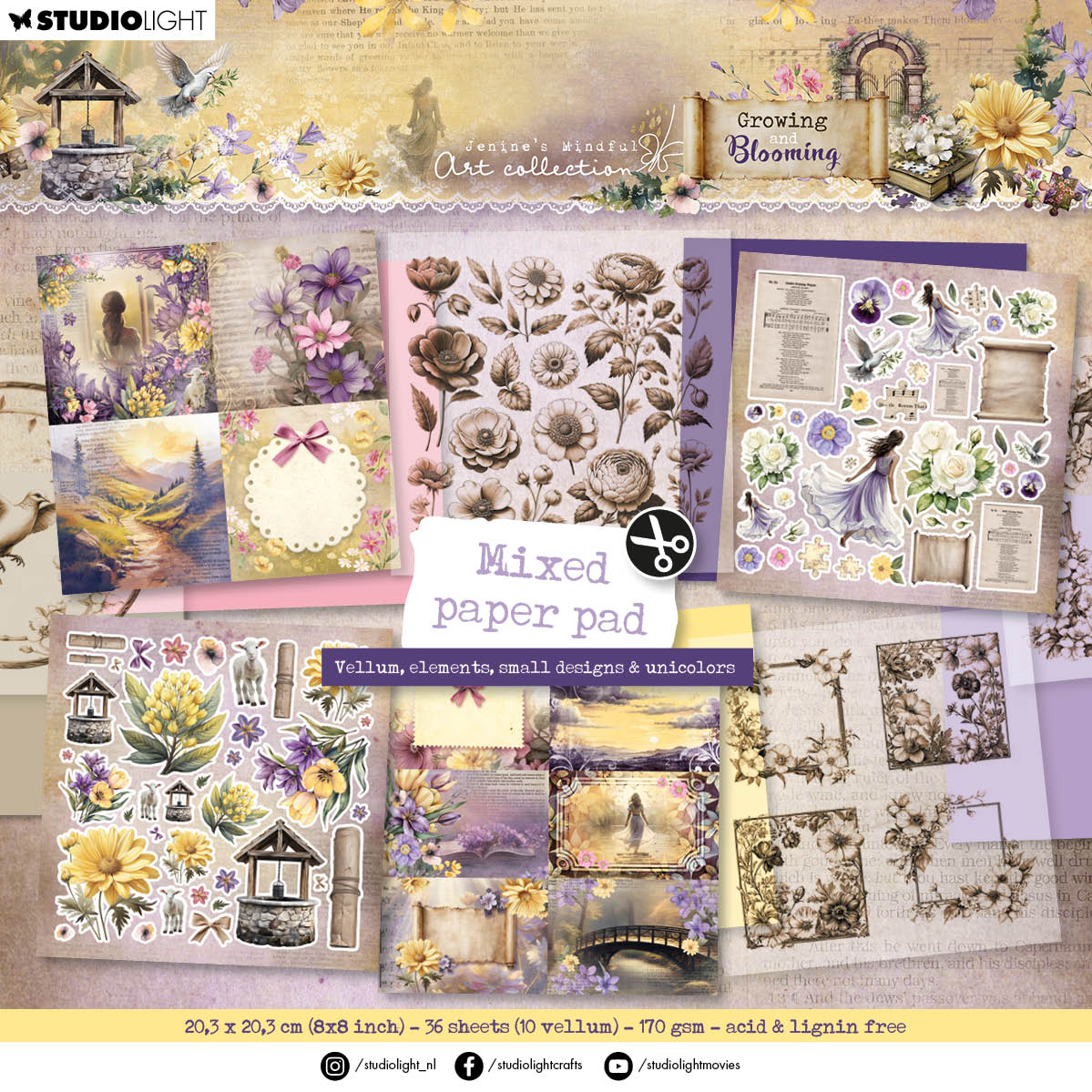 JMA Mixed Paper Pad Vellum, Unicolor & Elements Growing & Blooming 36 Sheets-1