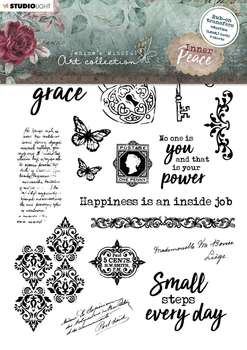 JMA Rub On Sticker Quotes & Vintage Elements Inner Peace 148x210x2mm 6 SH nr.03-1