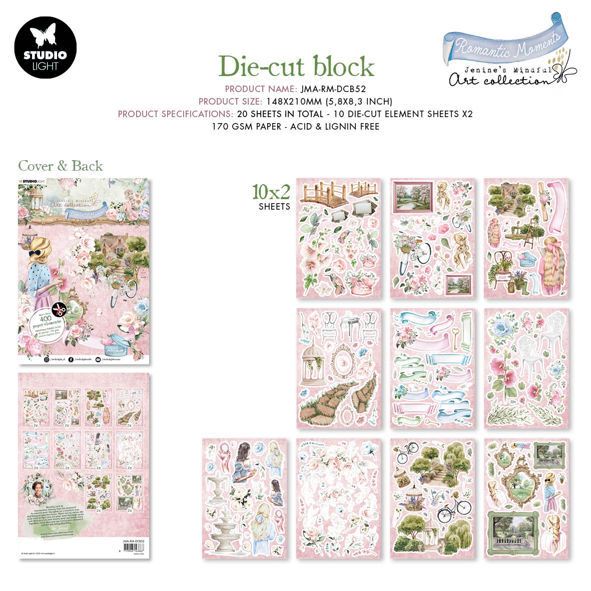 JMA Die Cut Block Paper Elements Romantic Moments 148x210x5mm 20 SH nr.52-2