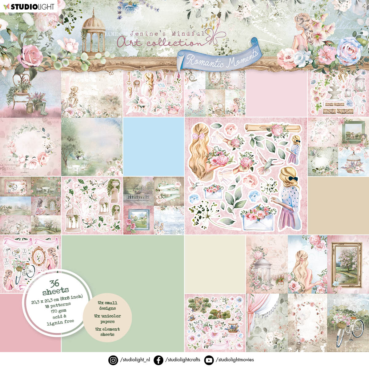 JMA Paper Pad Small Designs & Elements Romantic Moments 203x203x9mm 36 SH nr.97-1