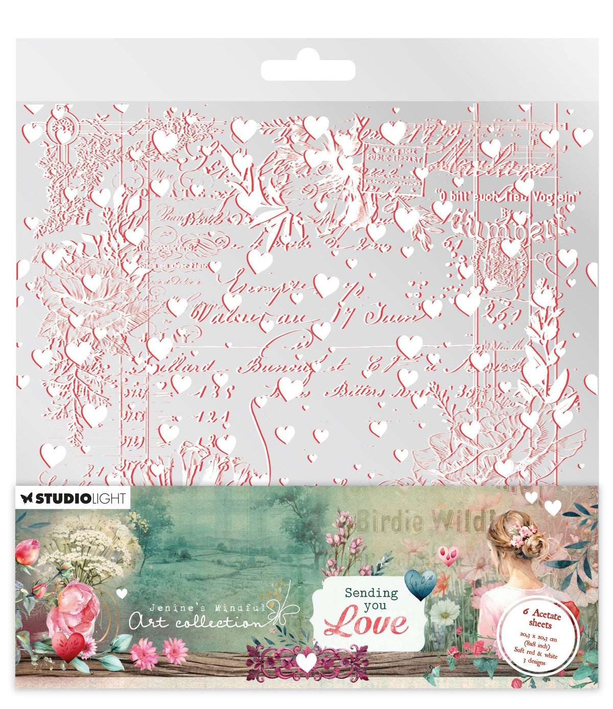JMA Acetate Sheets White & Soft Red Sending You Love 6 SH-1