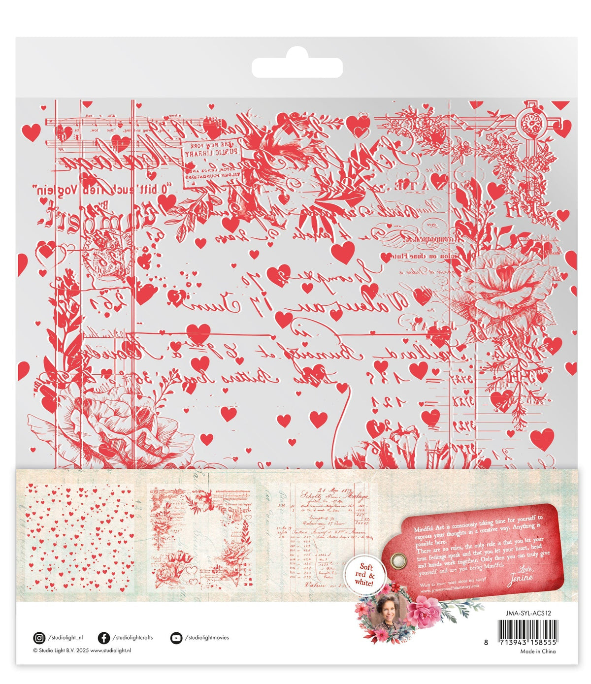 JMA Acetate Sheets White & Soft Red Sending You Love 6 SH-2
