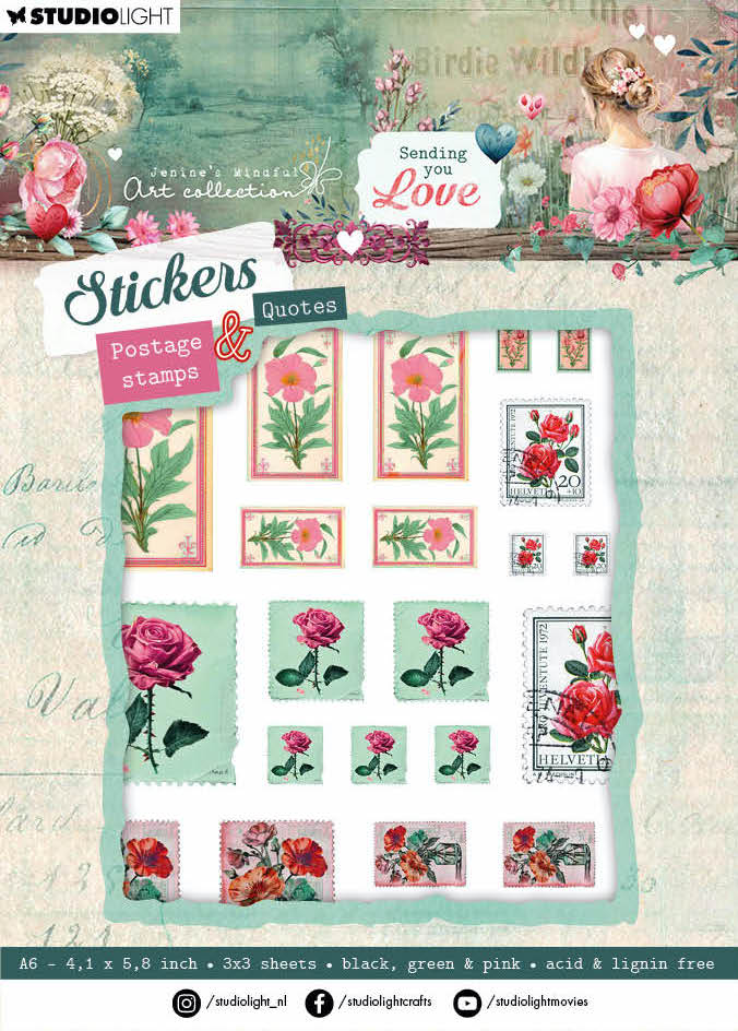 JMA Sticker Sheets Postage Stamps & Quotes Sending You Love 9 SH-1