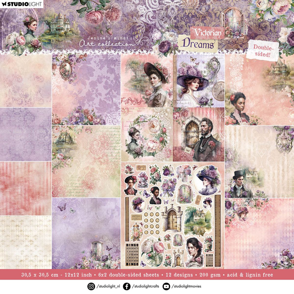 JMA Designer Paper Pad Double-Sided Scrapbooking Victorian Dreams 12 SH-1