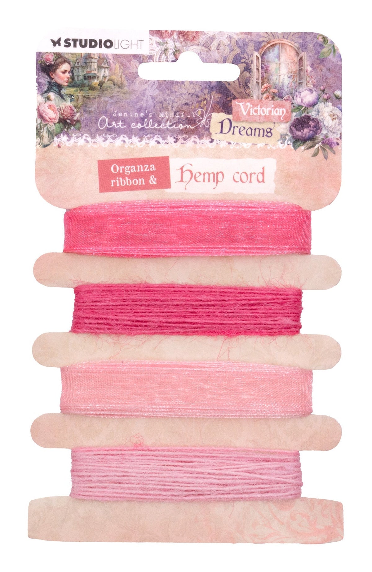 Cinta de organza y cáñamo JMA - Pinks Victorian Dreams, 4 piezas