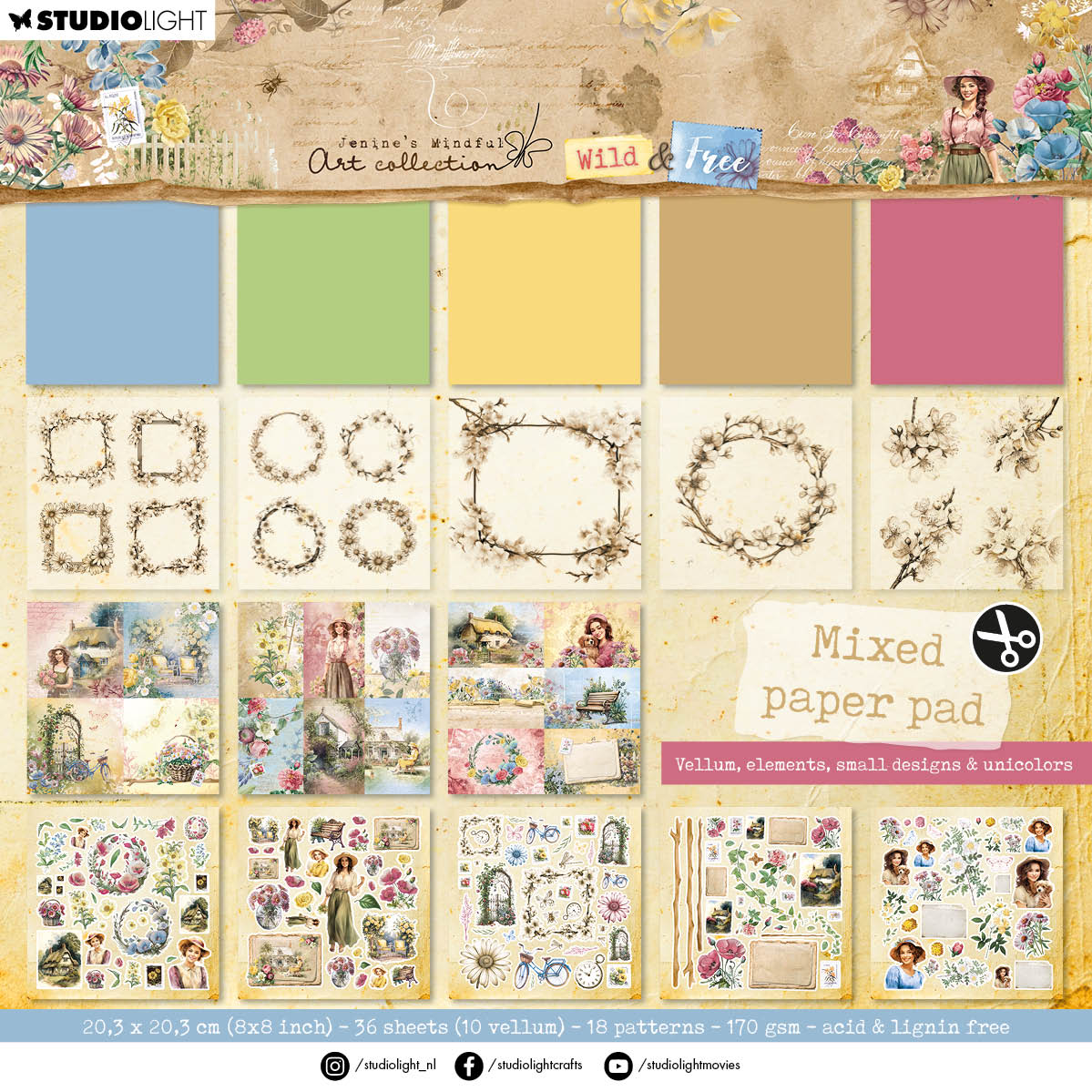 Bloc de papel mixto JMA Vellum, Unicolor & Elements Wild & Free 36 HOJAS