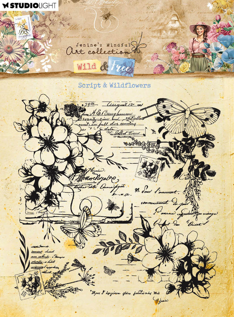 JMA Clear Stamp Script & Wildflowers Wild & Free 1 PC-1