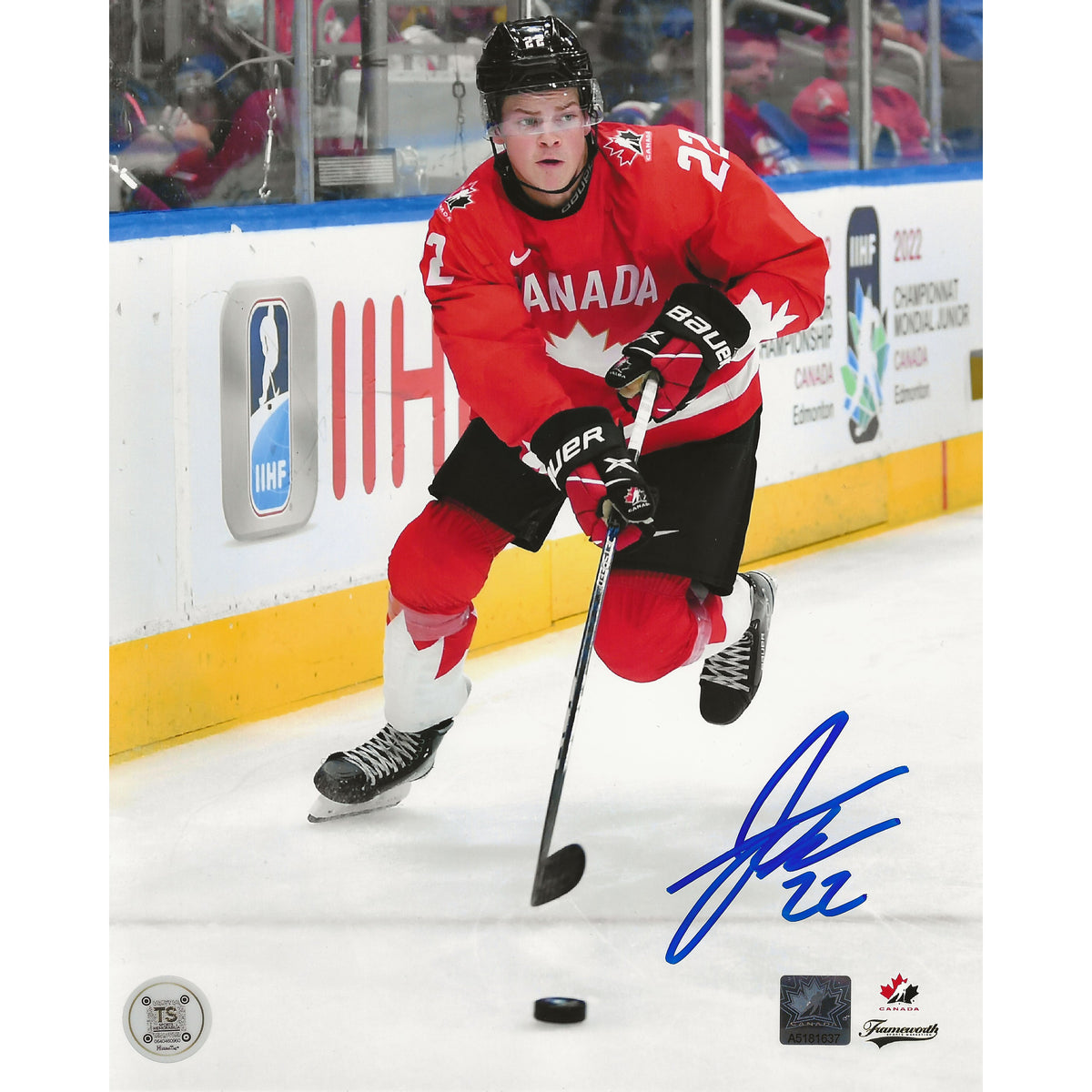 Jack Thompson Autographed Team Canada Skating with Puck 8x10 Photo-1
