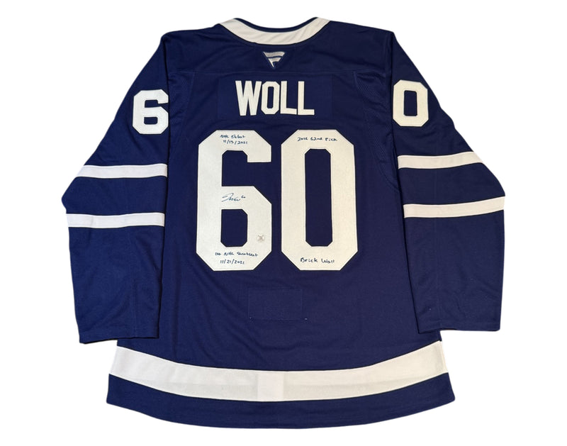 Joseph Woll Autographed Toronto Maple Leafs Home Blue Fanatics Premium Jersey Multi-Inscribed-1