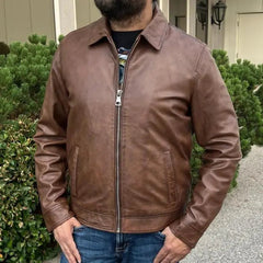James Dean-Style Lamb Leather Jacket with Side Buckles-1