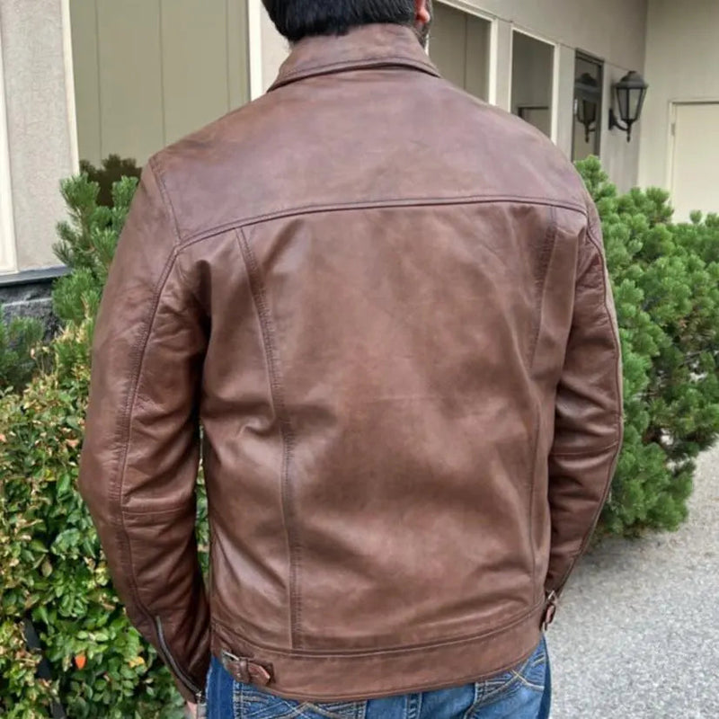 James Dean-Style Lamb Leather Jacket with Side Buckles-2