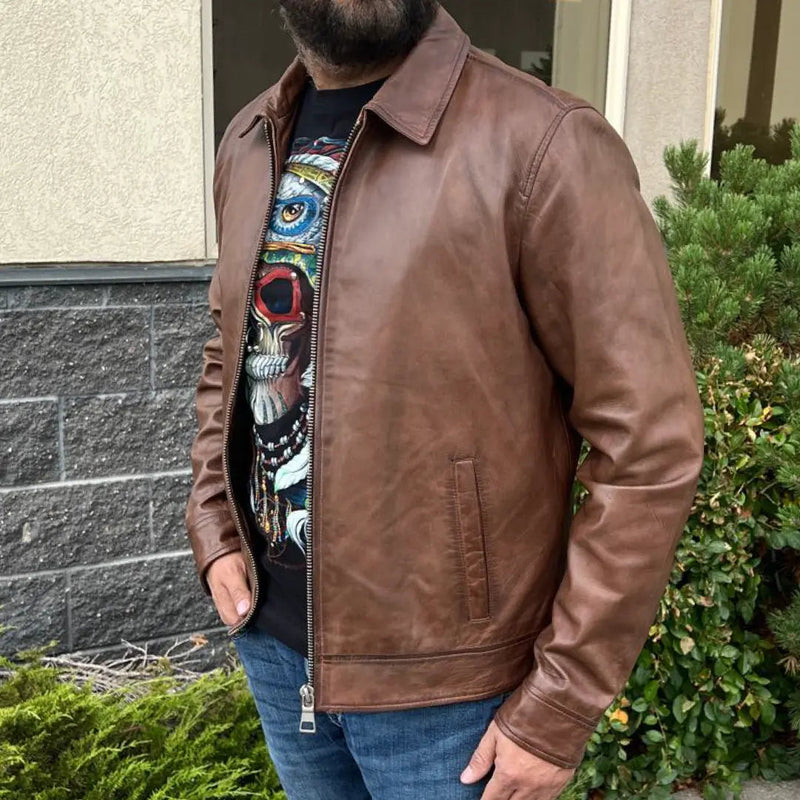 James Dean-Style Lamb Leather Jacket with Side Buckles-3