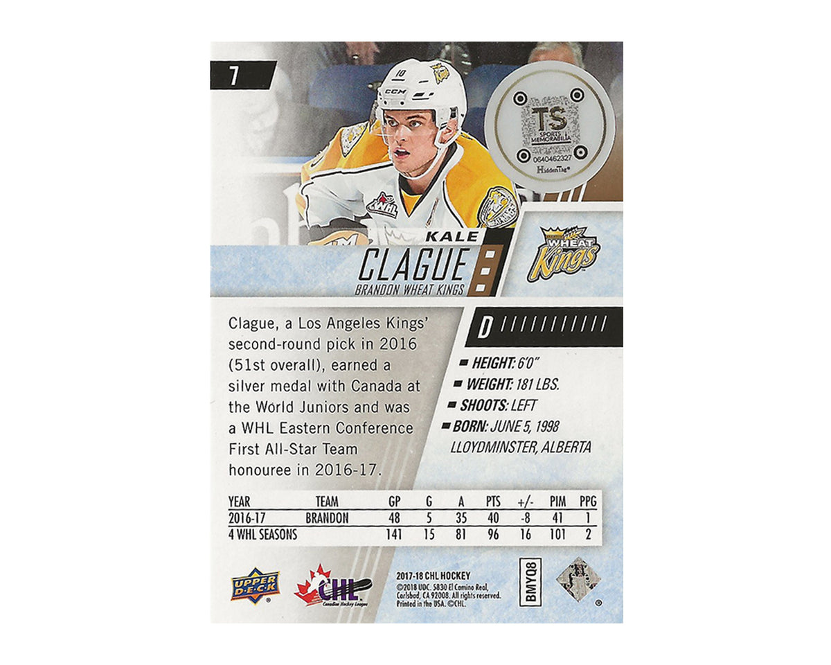Carte de hockey Kale Clague autographiée, Upper Deck LCH #7, 2017-18-2