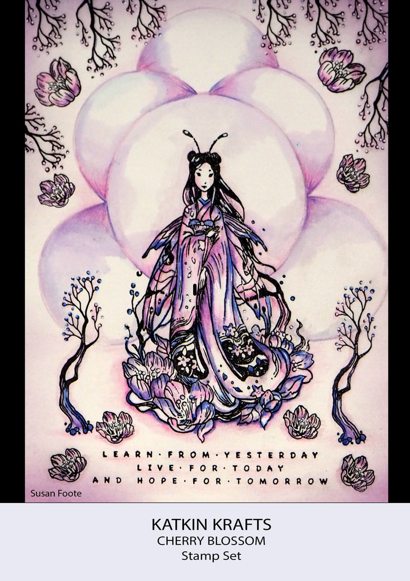 Katkin Krafts Cherry Blossom 6 in x 8 in Clear Stamp Set-4