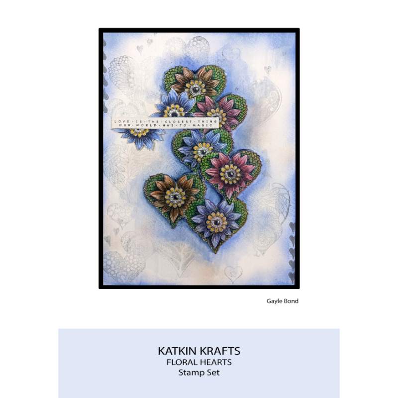 Katkin Krafts Cœurs Floraux 6 po x 8 po Ensemble de Tampons Transparents-5