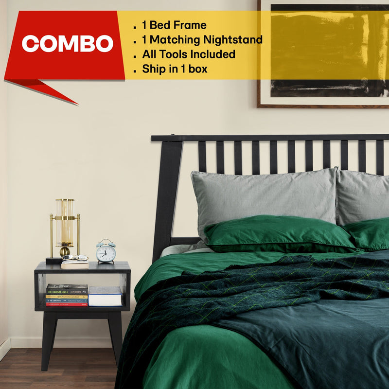 [Compre 1 y Reciba 1] Marco de Cama y Mesita de Noche de Madera Maciza Kaylin-8