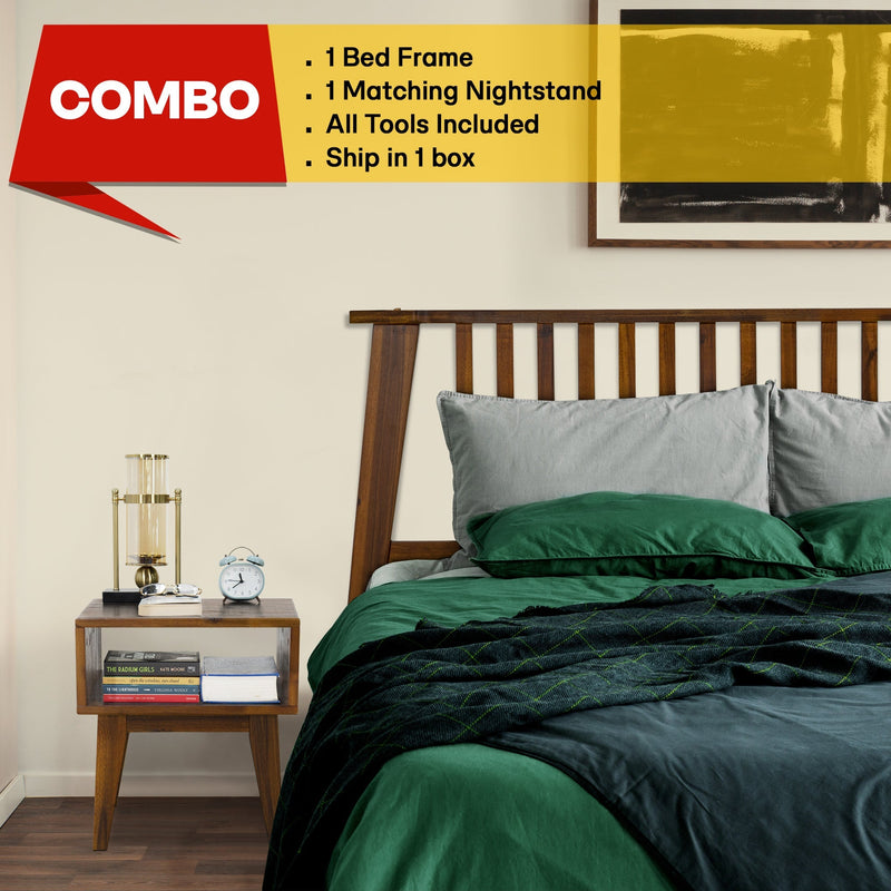 [Compre 1 y Reciba 1] Marco de Cama y Mesita de Noche de Madera Maciza Kaylin-16