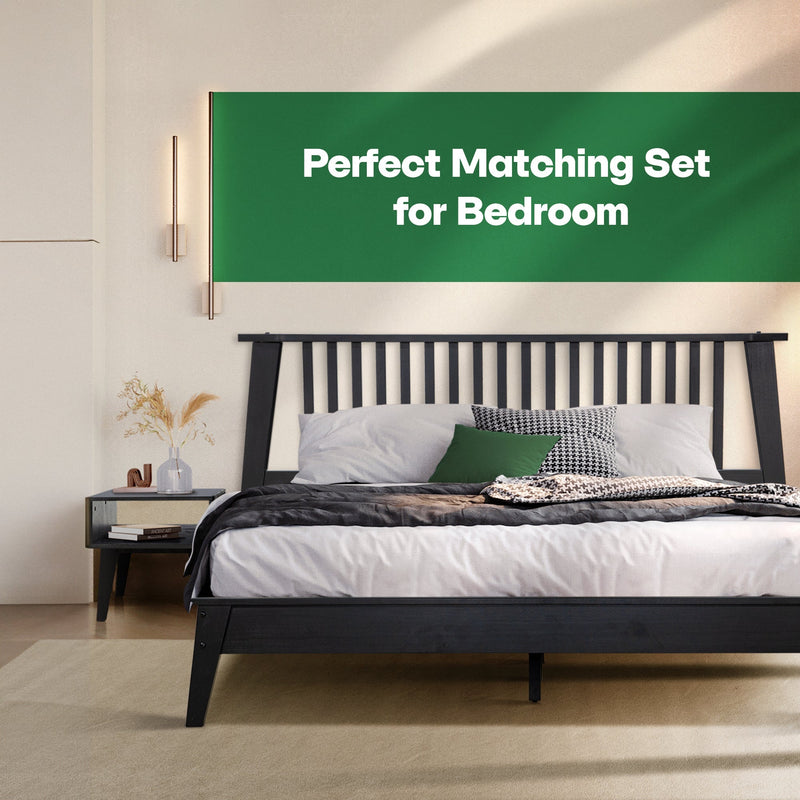 [Compre 1 y Reciba 1] Marco de Cama y Mesita de Noche de Madera Maciza Kaylin-3
