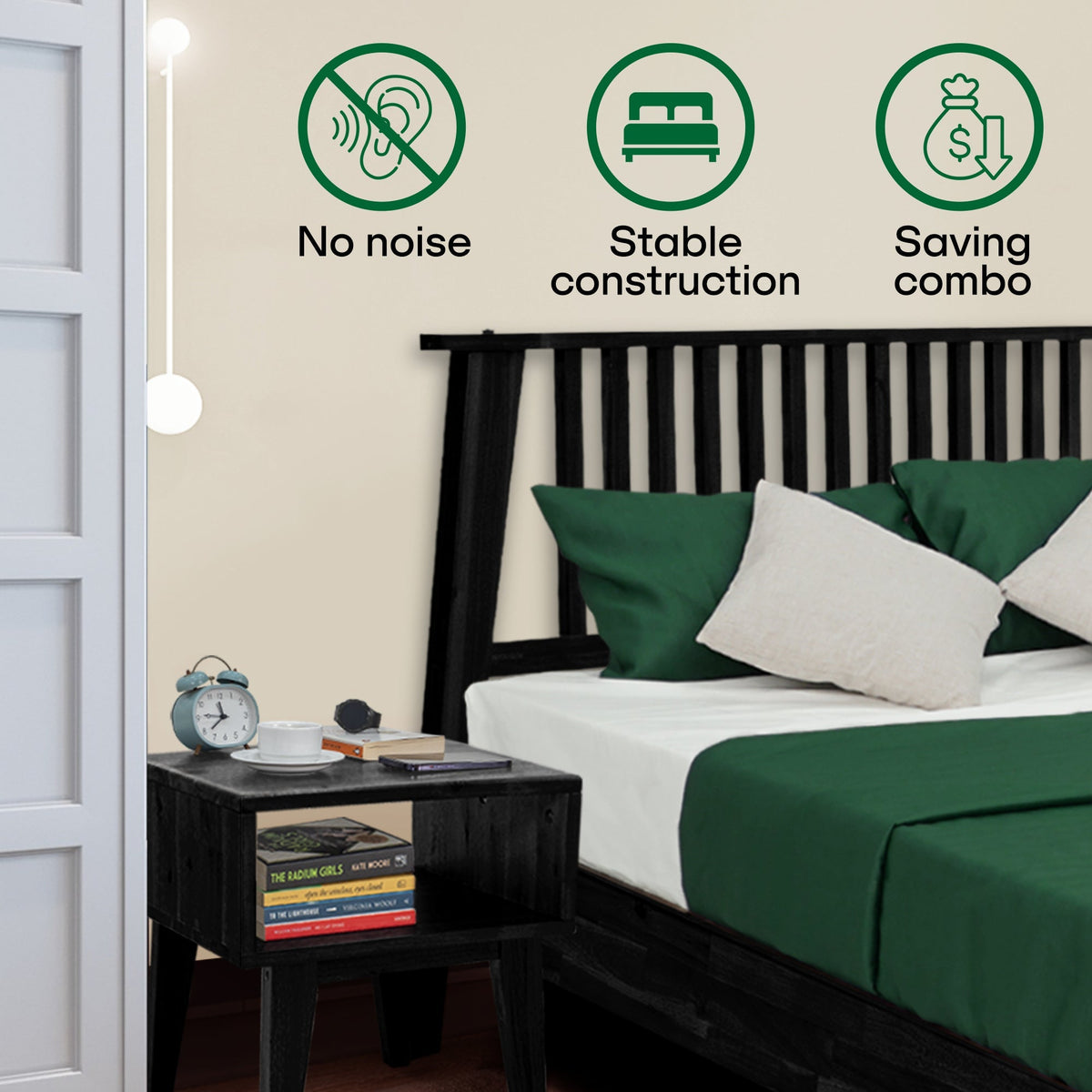 [Compre 1 y Reciba 1] Marco de Cama y Mesita de Noche de Madera Maciza Kaylin-4