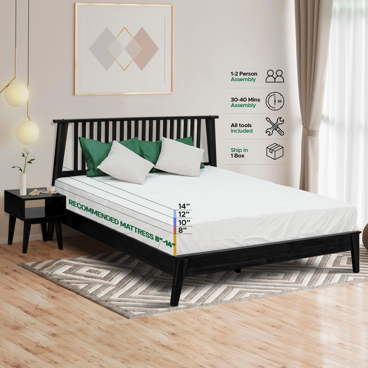 [Compre 1 y Reciba 1] Marco de Cama y Mesita de Noche de Madera Maciza Kaylin-5