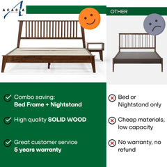 [Compre 1 y Reciba 1] Marco de Cama y Mesita de Noche de Madera Maciza Kaylin-14