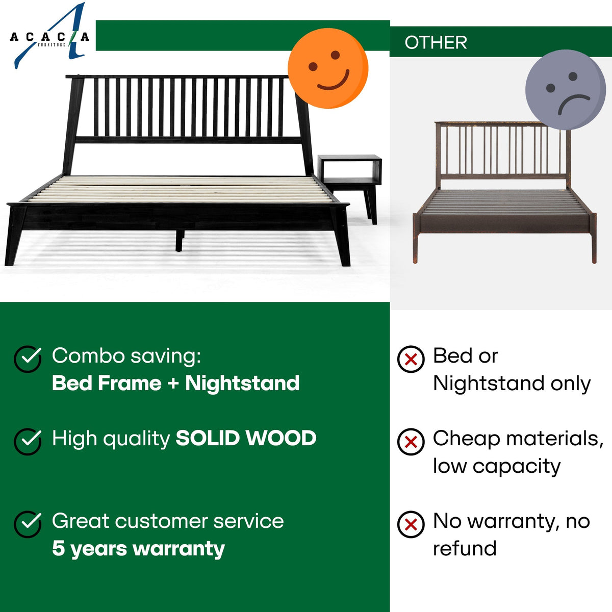 [Compre 1 y Reciba 1] Marco de Cama y Mesita de Noche de Madera Maciza Kaylin-7