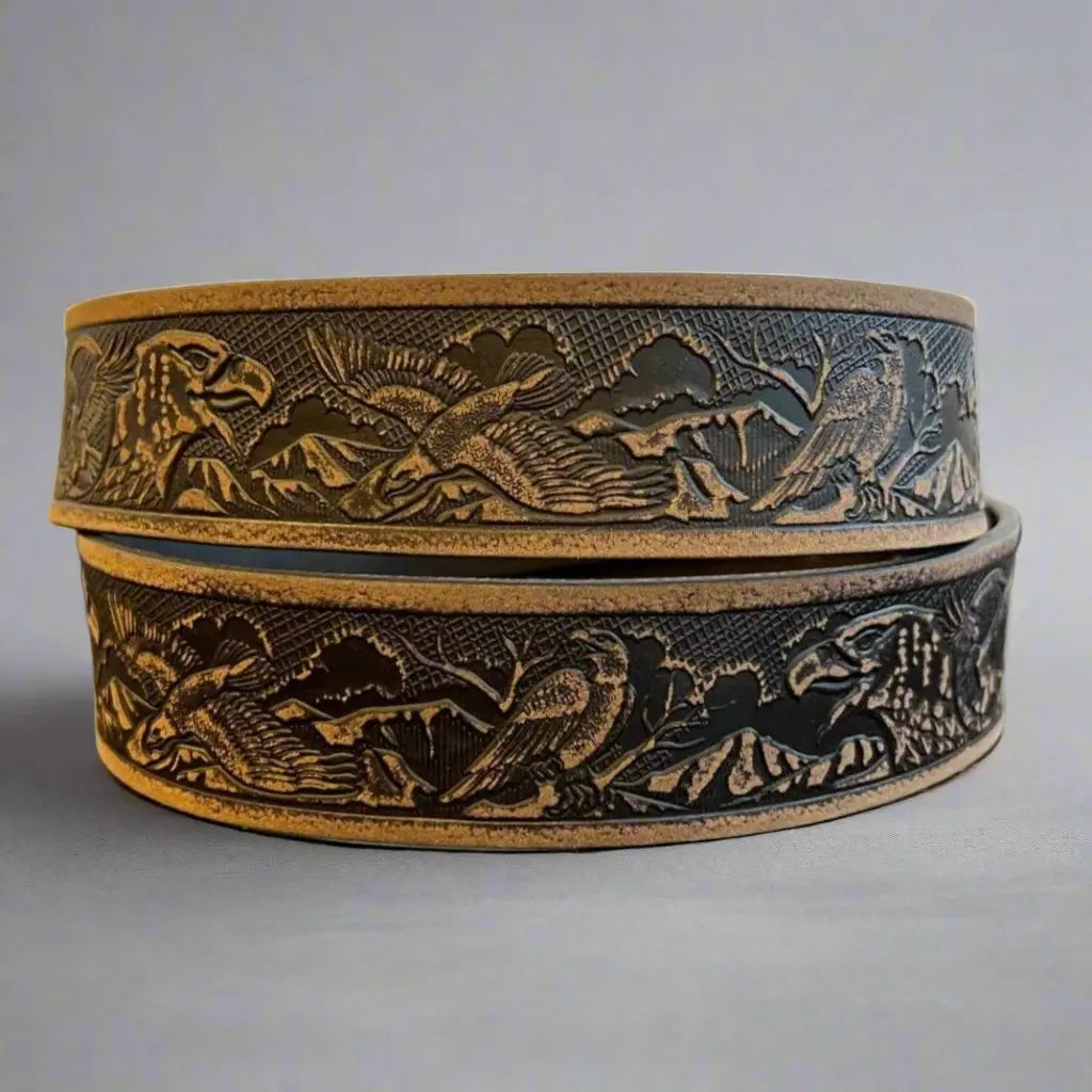 Keldon Grain Leather Men's Eagle Embossed Removable Buckle Belt-3
