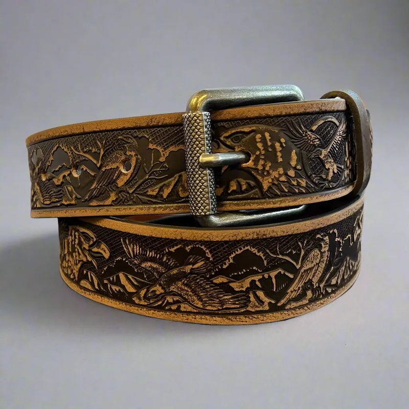 Keldon Grain Leather Men's Eagle Embossed Removable Buckle Belt-2