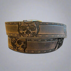Keldon Men’s Full-Grain Leather Biker Belt. Skull Chain Embossed Design with Removable Buckle-3