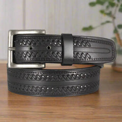 Keldon Leather Men's Whipstitch Tooled Leather Removable Buckle Belt-1