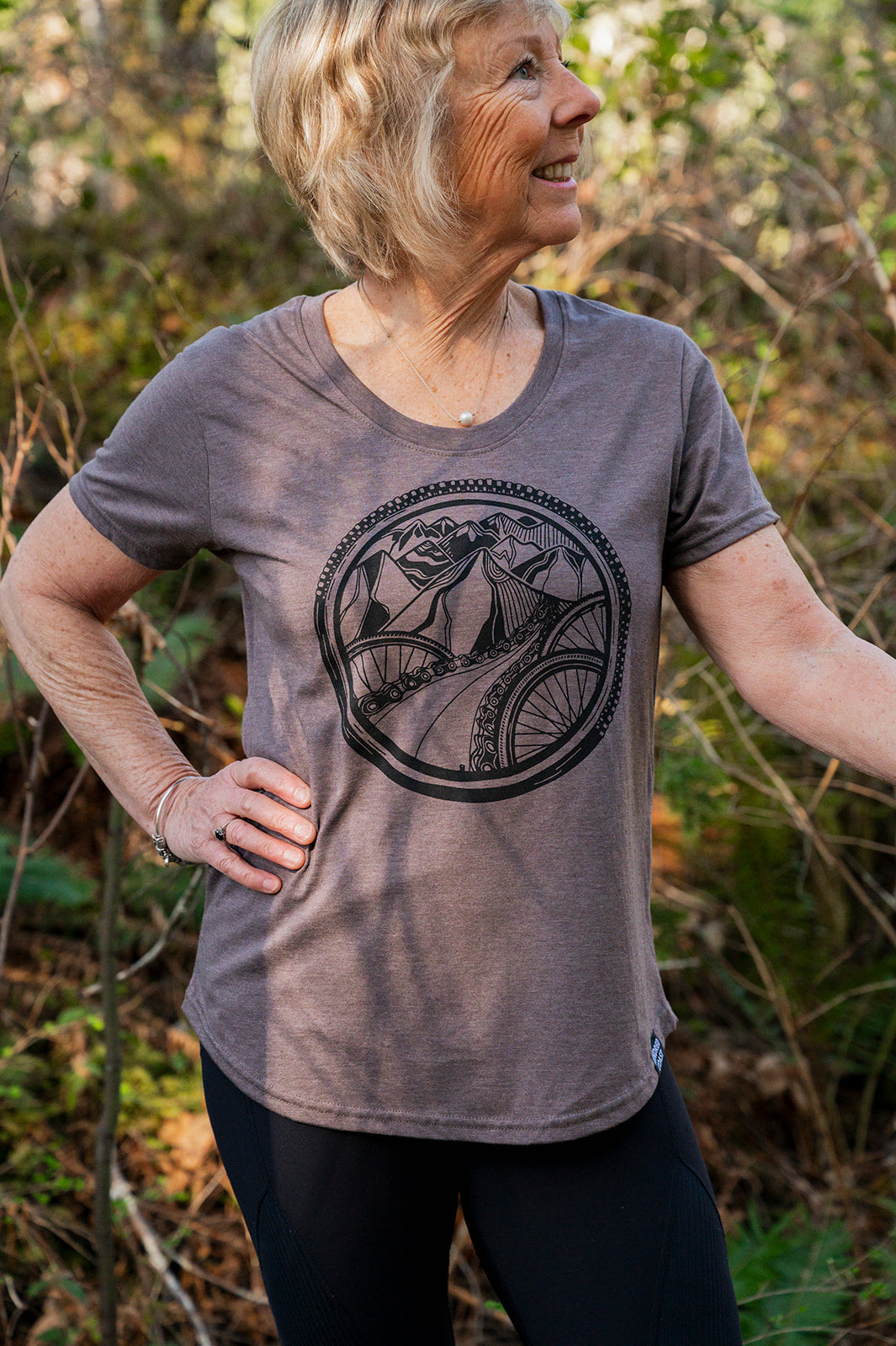 BIKE WORLD - Women's Eco Tee - Heather Brown-2