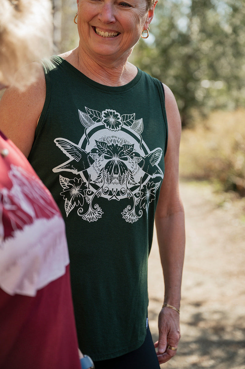 HUMMINGBIRD - Women's Relaxed Bamboo Tank - Forest Green-1