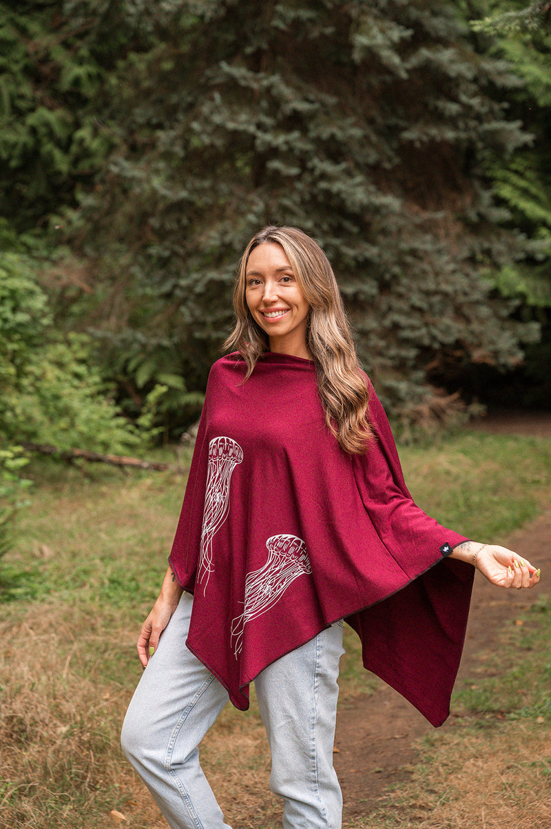 Merlot Poncho with Jellyfish Print-1