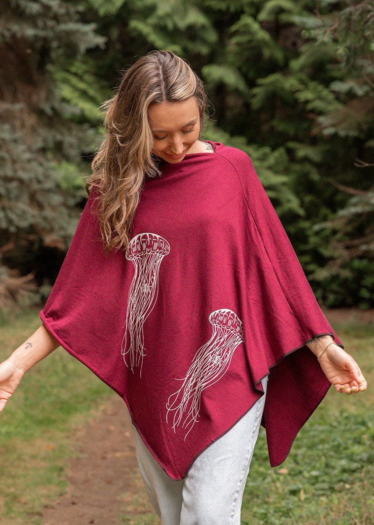 Merlot Poncho with Jellyfish Print-2