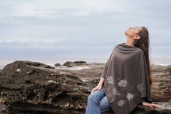 Charcoal Poncho with Oak Leaves Print-1
