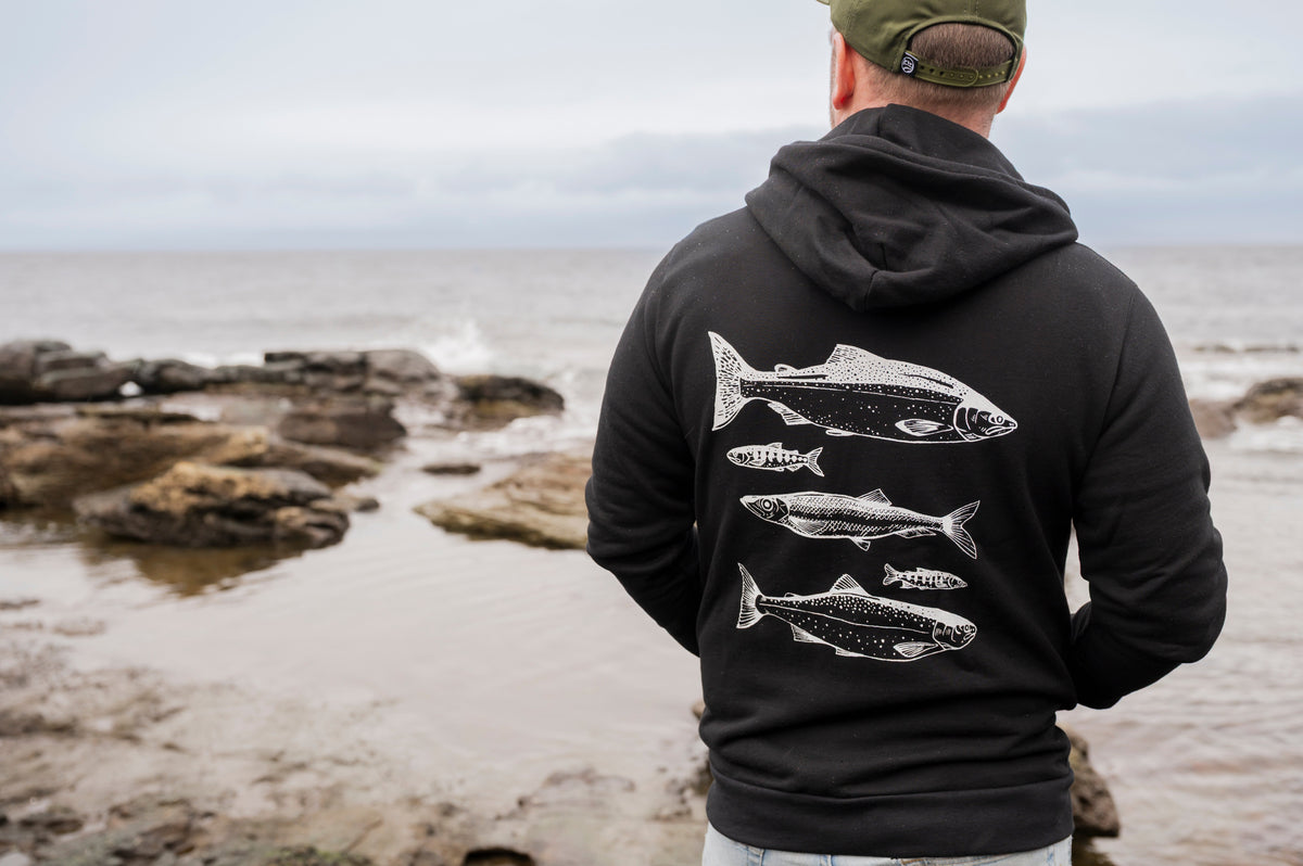 SALMON Unisex Zip Organic Cotton Hoodie - Black-3
