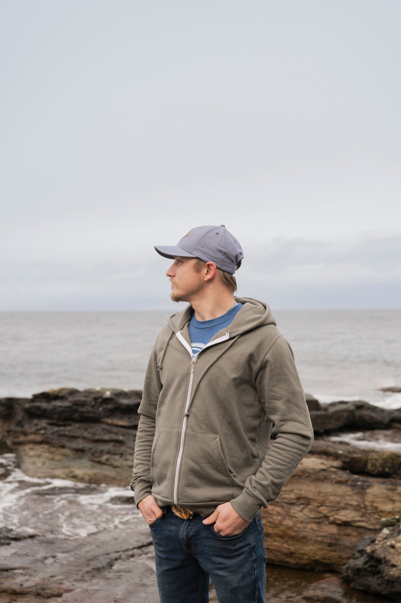 Zip Up Organic Cotton Hoodie- Blank Apparel  - Sage Grey-1
