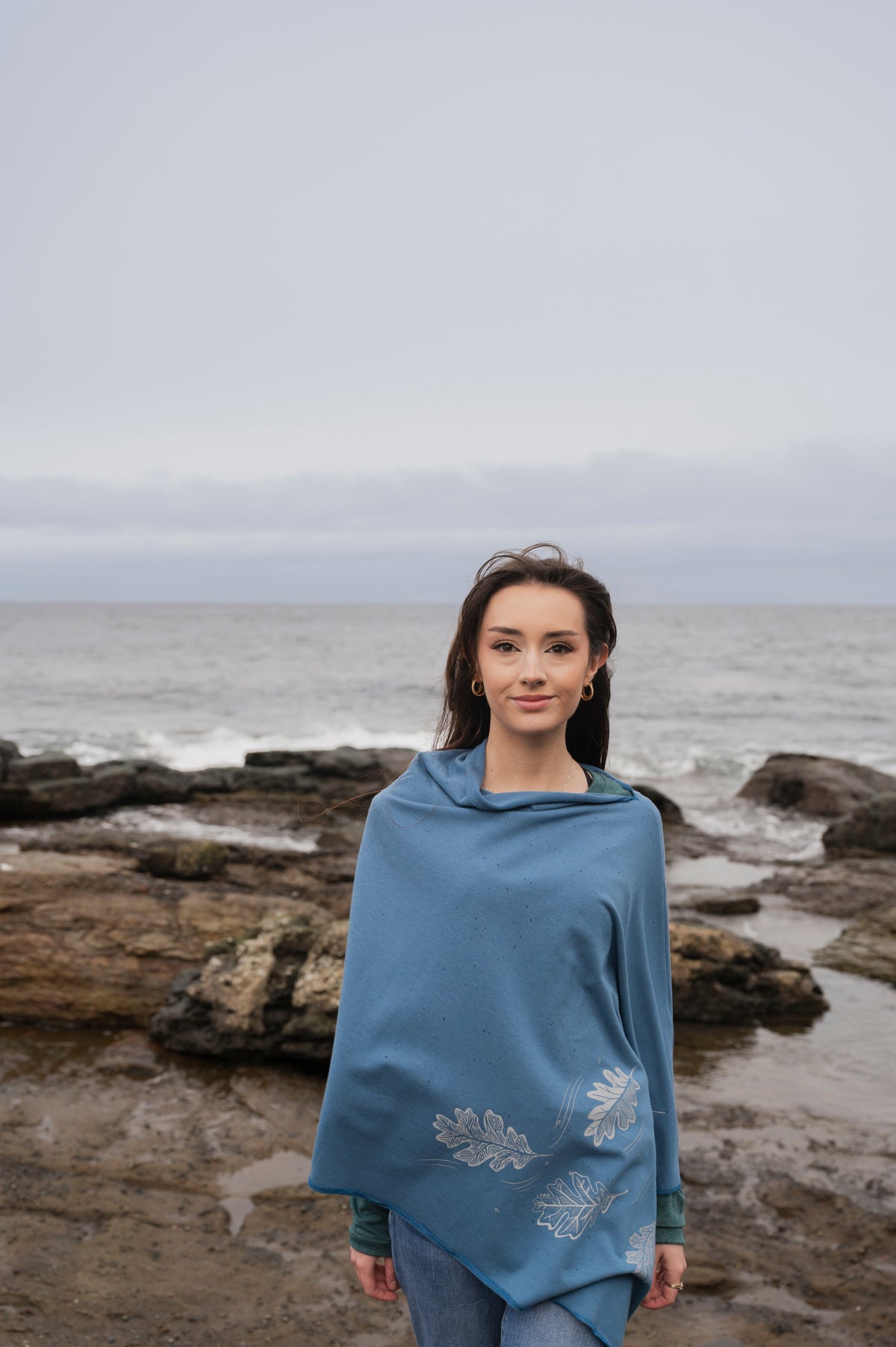 Stellar Blue Poncho with Oak Leaves Design-4