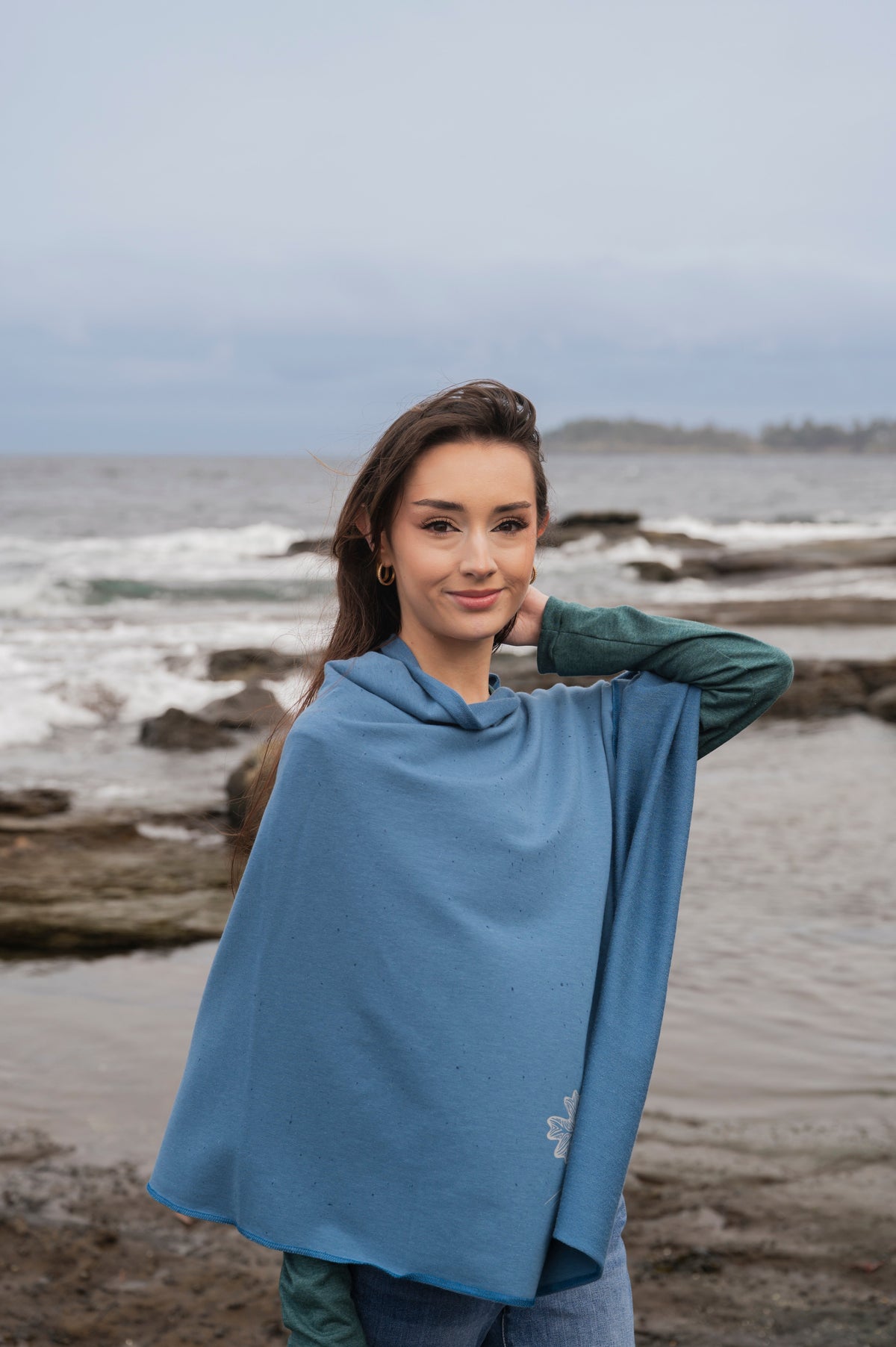Stellar Blue Poncho with Oak Leaves Design-5
