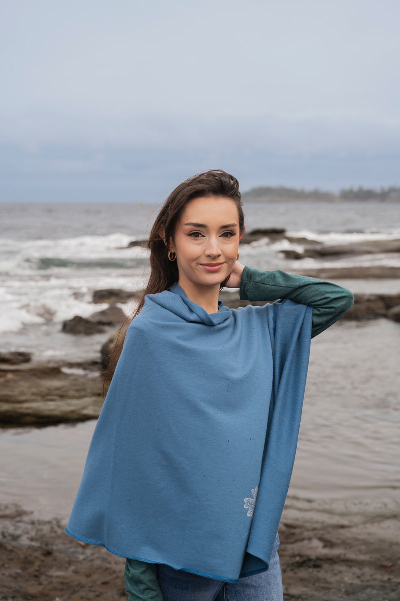 Stellar Blue Poncho with Oak Leaves Design-5