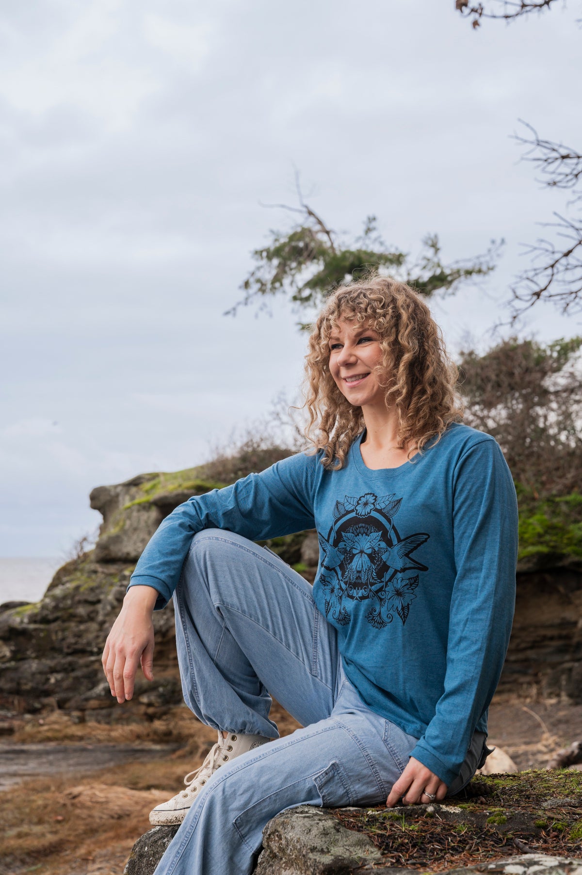 HUMMINGBIRD - Women's Eco Long Sleeve Tee - Heather Teal-1
