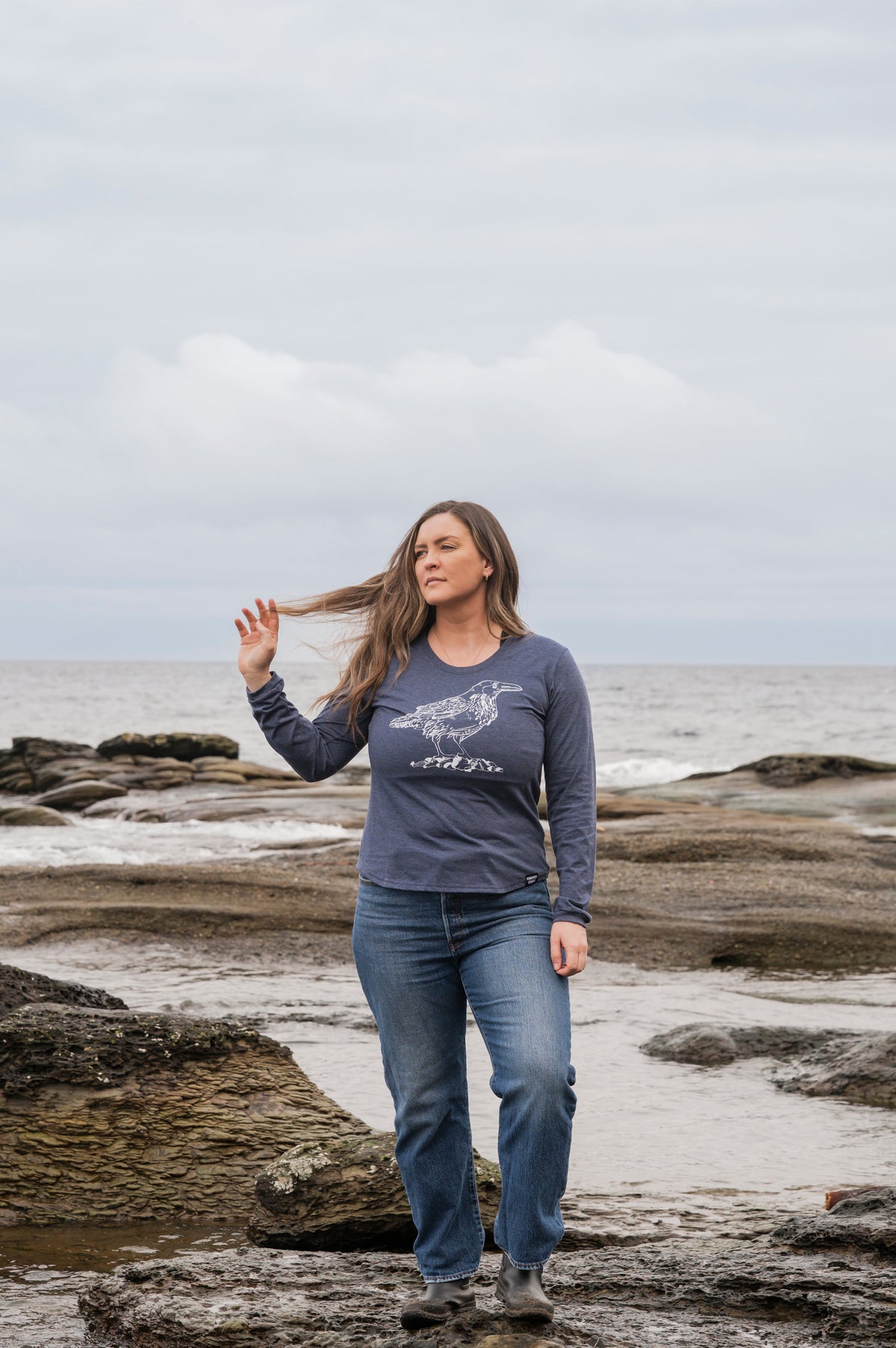 RAVEN - Women's Eco Long Sleeve Tee - Heather Navy-1