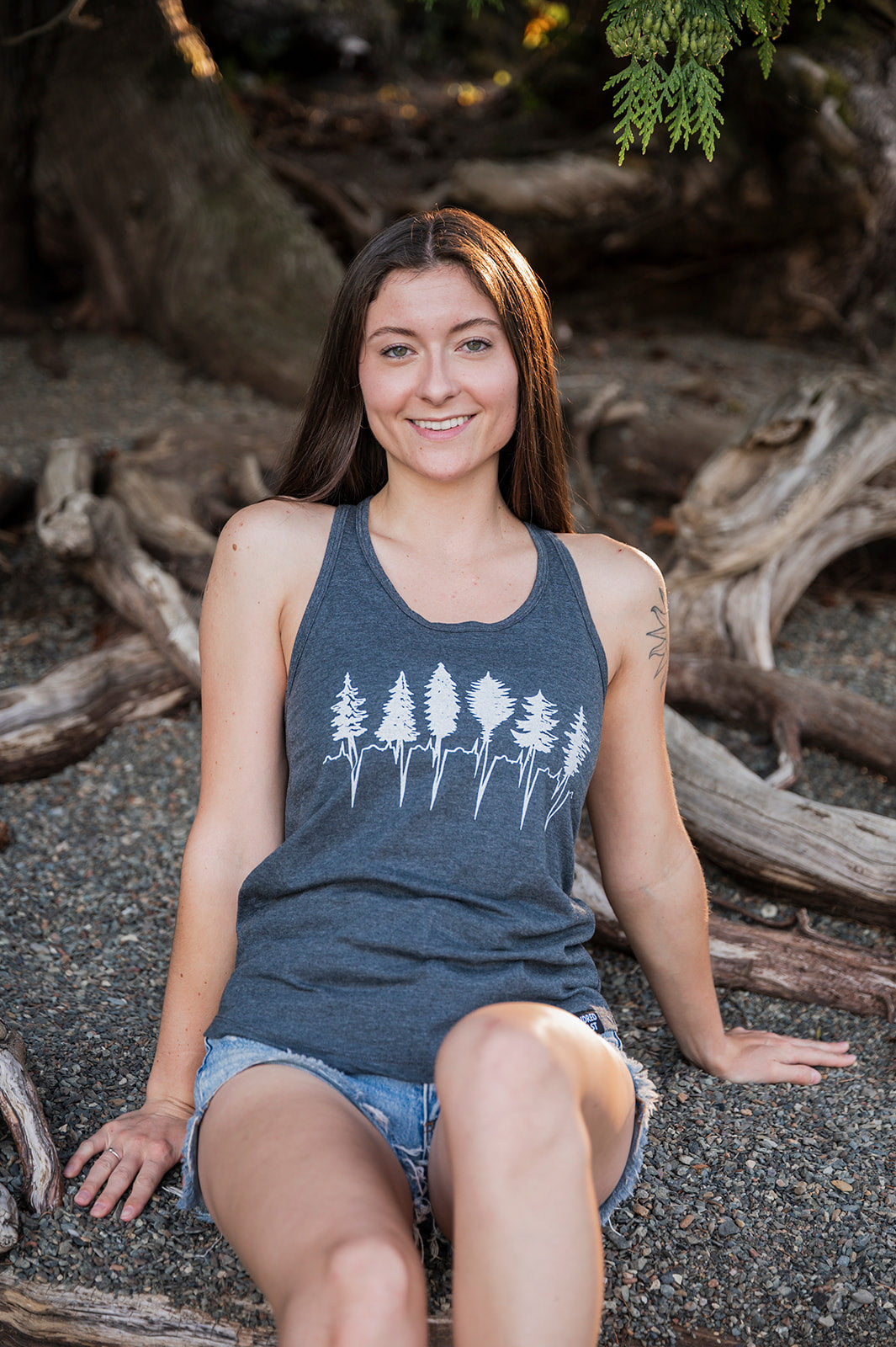 TREELINE - Women's Racerback Eco Tank Top - Charcoal-2