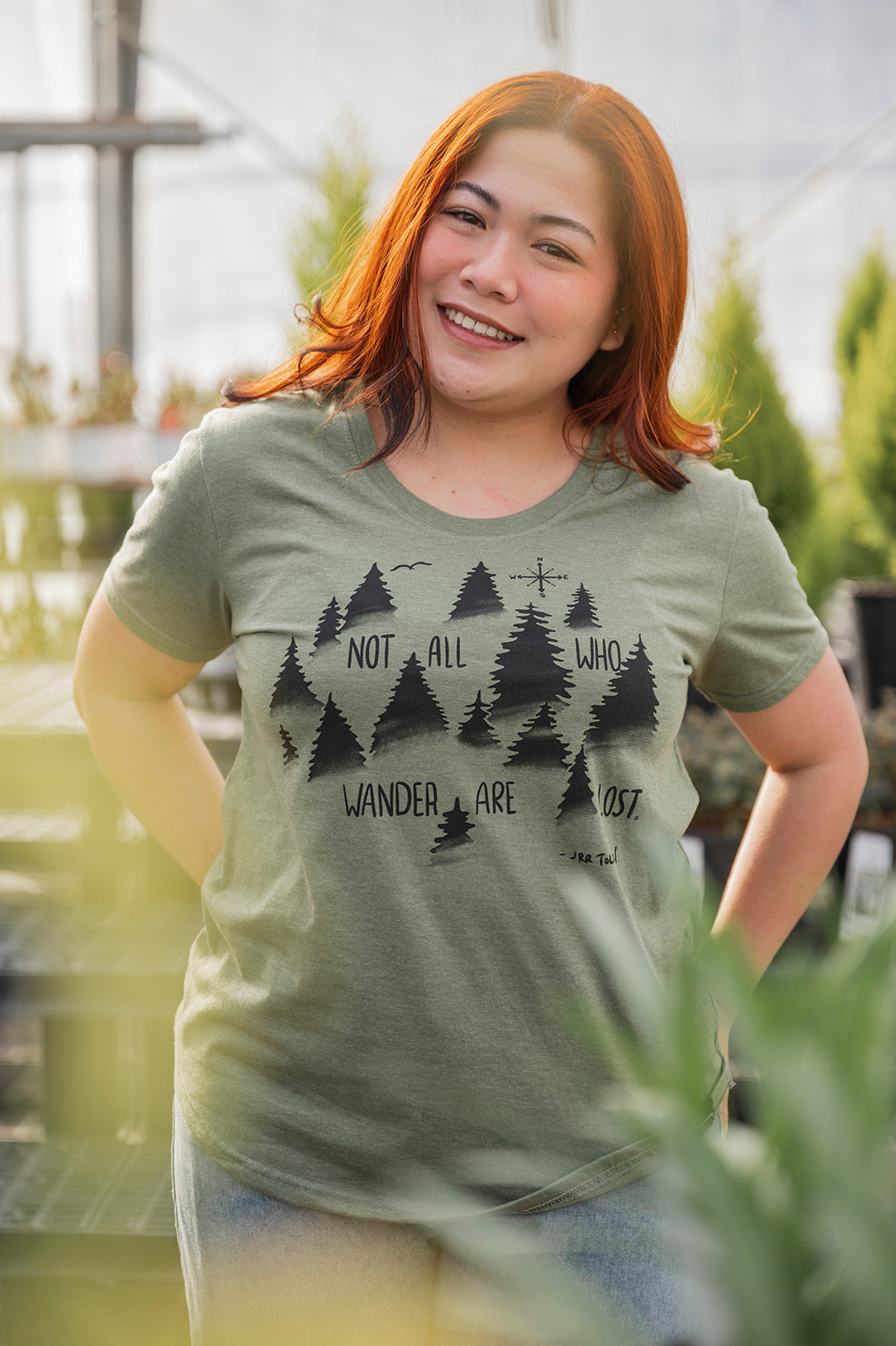 WANDER - Women's Eco Tee - Heather Army Green-1
