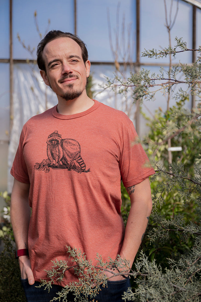 RACCOON- Unisex Eco Tee - Heather Rust-1