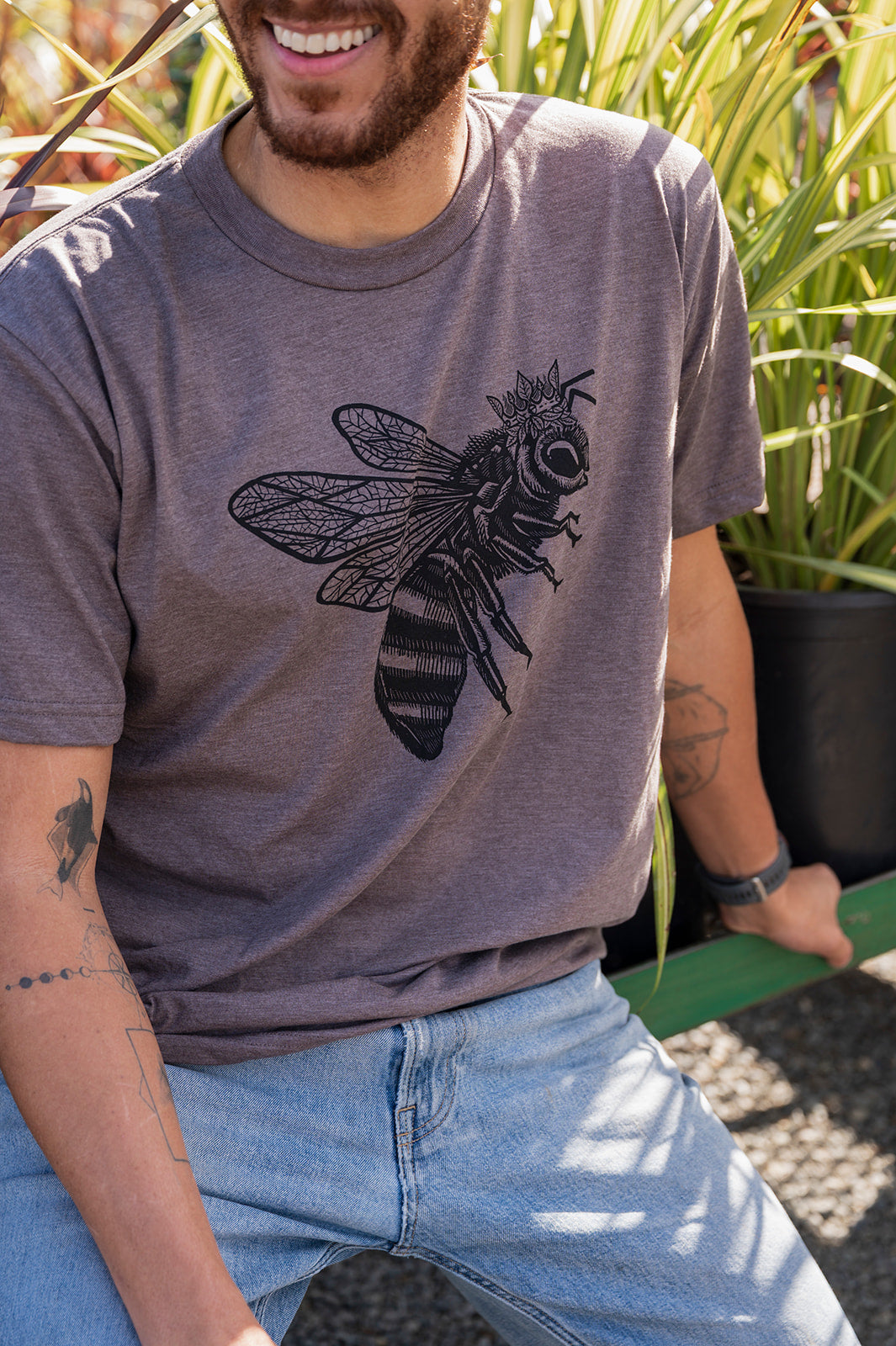 BEE - Unisex Eco Tee - Heather Brown-1