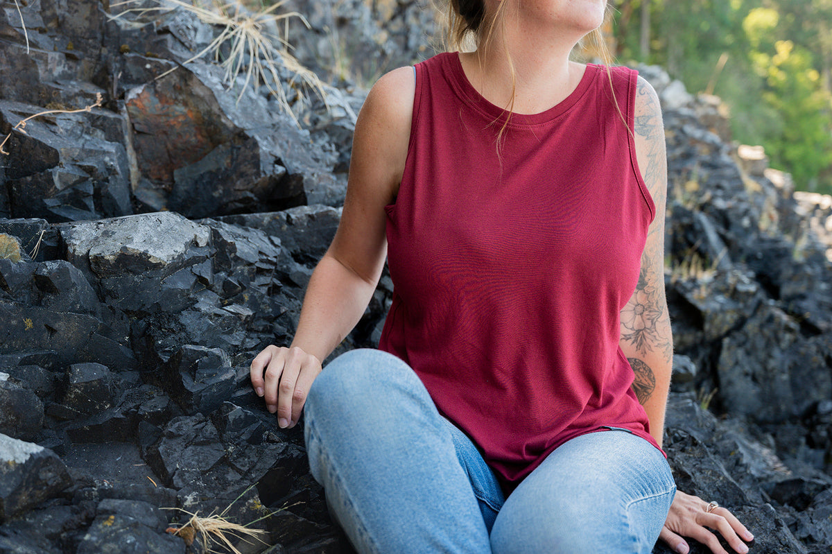 Women's Relaxed Bamboo Tank - Blank Apparel - Bordeaux Red-2
