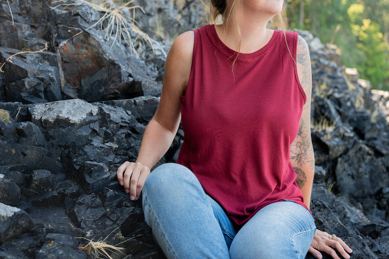 Women's Relaxed Bamboo Tank - Blank Apparel - Bordeaux Red-2