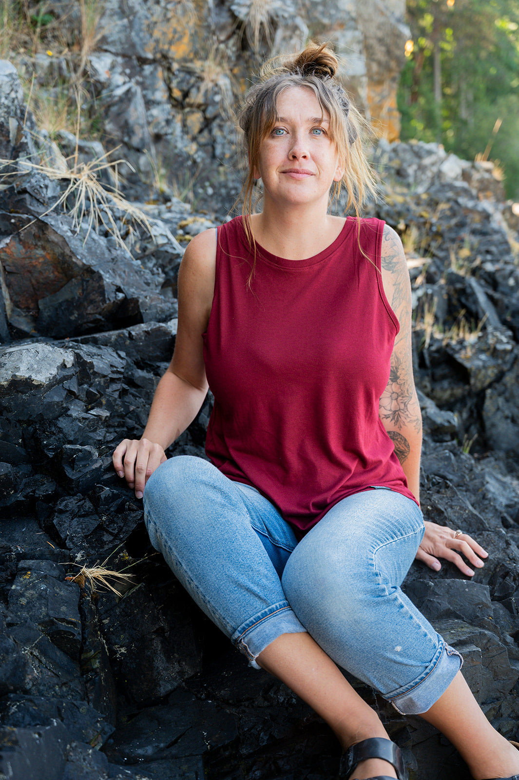 Women's Relaxed Bamboo Tank - Blank Apparel - Bordeaux Red-3